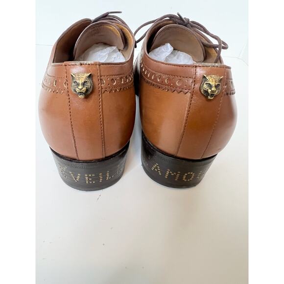 Gucci Brown Waxed Calfskin Reveille Amour Brogue Lace-Up Oxfords, Size 7